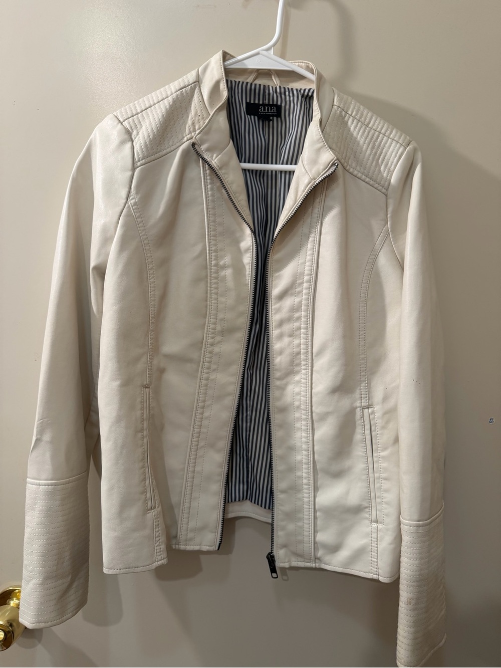 a.n.a Cream Faux Leather Bomber Jacket